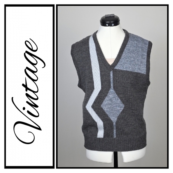 Vintage Prince Bellini by Caramy Grey Geometric Knit Sweater Vest β Made in Cana - Picture 1 of 8